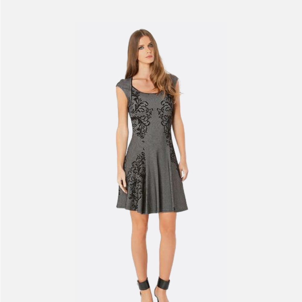 Hale Bob Black Fit & Flare Dress | Black Damask Accents M NWT